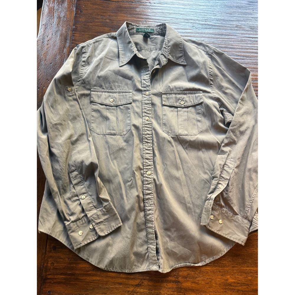 Lauren Ralph Lauren Gray Cotton Utility Button-Up Shirt Women's XL